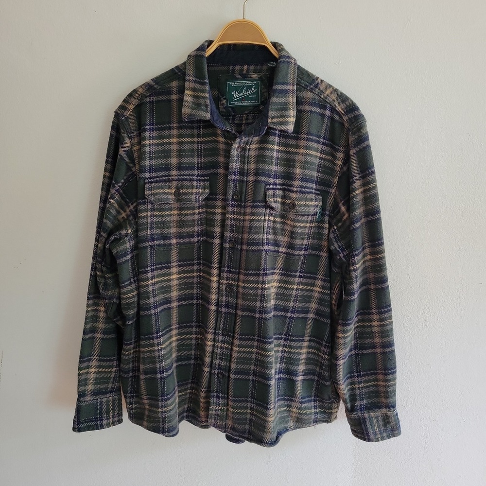 Woolrich Brawney Flannel Shacket XXL Green Plaid Casual Grunge Rustic Outdoor